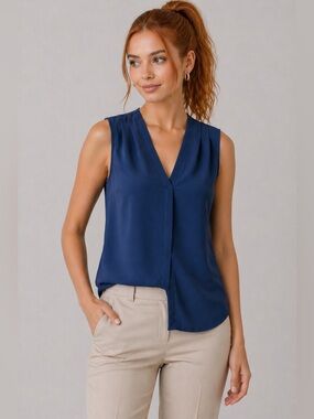 NICa+ZOE Women’s Petite Large Blue Sleeveless V-Neck Career Office Blouse